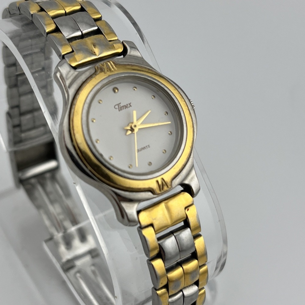 Vintage Timex Watch Women 26mm Case Two Tone 7.25" Band- New Battery